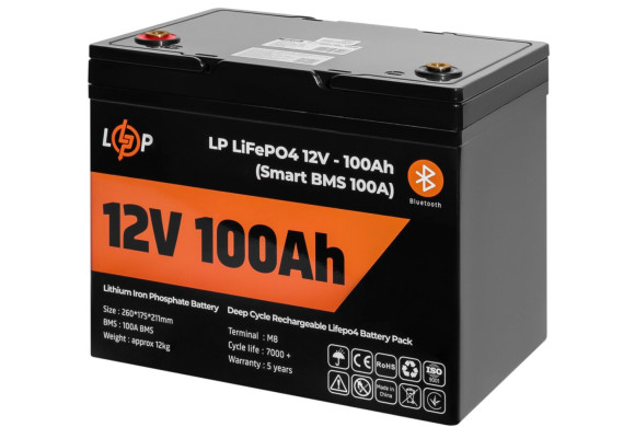 Акумуляторна батарея LogicPower 12V 100 AH (1280Wh) для ДБЖ (Smart BMS 100А) LiFePO4