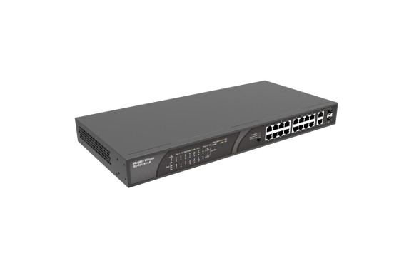 PoE комутатор Reyee RG-ES118S-LP, 16 PoE портів + 2 Uplink, 135 Вт, до 250 м