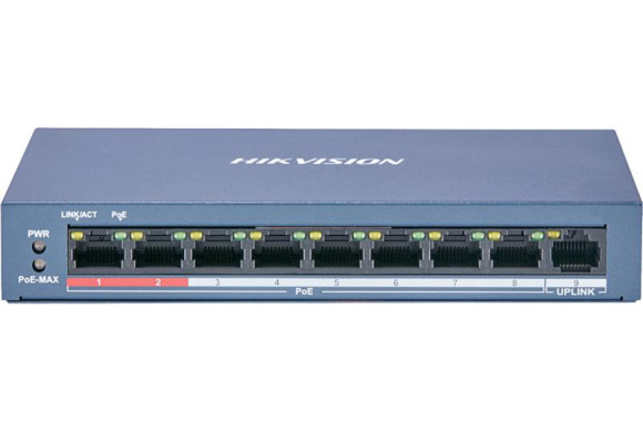 Hikvision DS‑3E0109P‑E/M (B) – 8‑портовий Fast Ethernet PoE-комутатор до 300 м