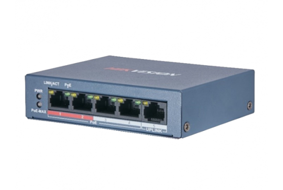 Hikvision DS-3E0105P-E/M(B) – 4-портовий PoE комутатор для IP-камер