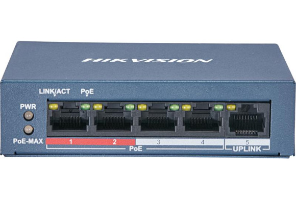 Hikvision DS-3E0105P-E/M(B) – 4-портовий PoE комутатор для IP-камер