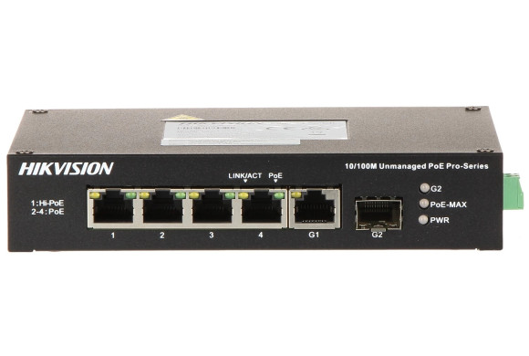 Hikvision DS‑3T0306HP‑E/HS – 4‑портовий Fast Ethernet Hi‑PoE‑комутатор
