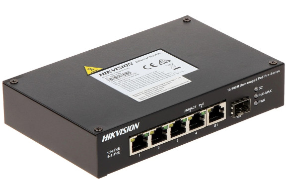 Hikvision DS‑3T0306HP‑E/HS – 4‑портовий Fast Ethernet Hi‑PoE‑комутатор