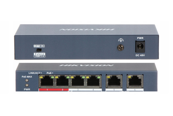 Некерований PoE-комутатор Hikvision DS-3E0106P-E/M на 6 портів